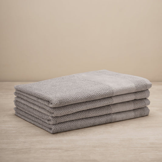 Set Of 4 Light Grey Cotton Hand Towel