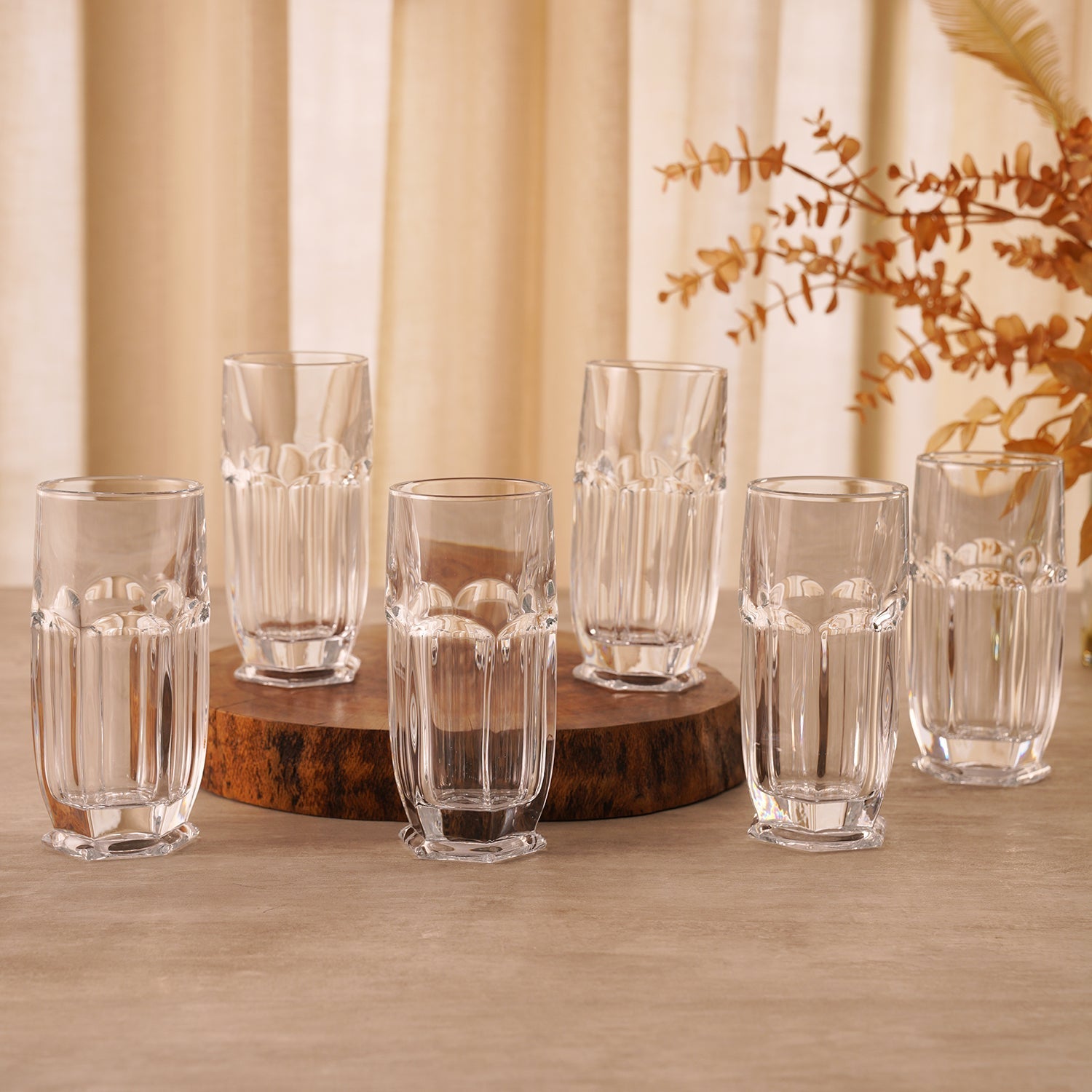 Set of 6 Clear Cylindrical Highball Glasses
