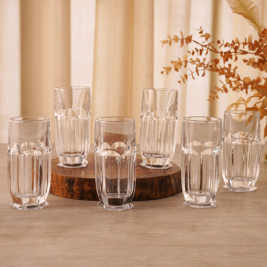 Set of 6 Clear Cylindrical Highball Glasses