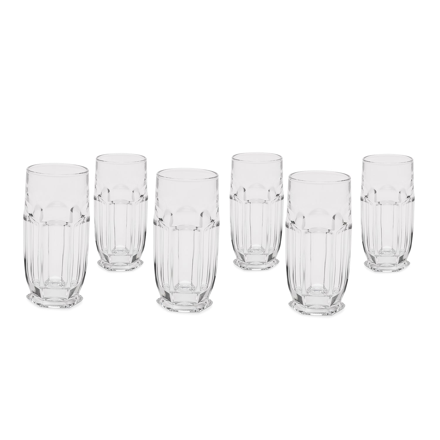 Set of 6 Clear Cylindrical Highball Glasses