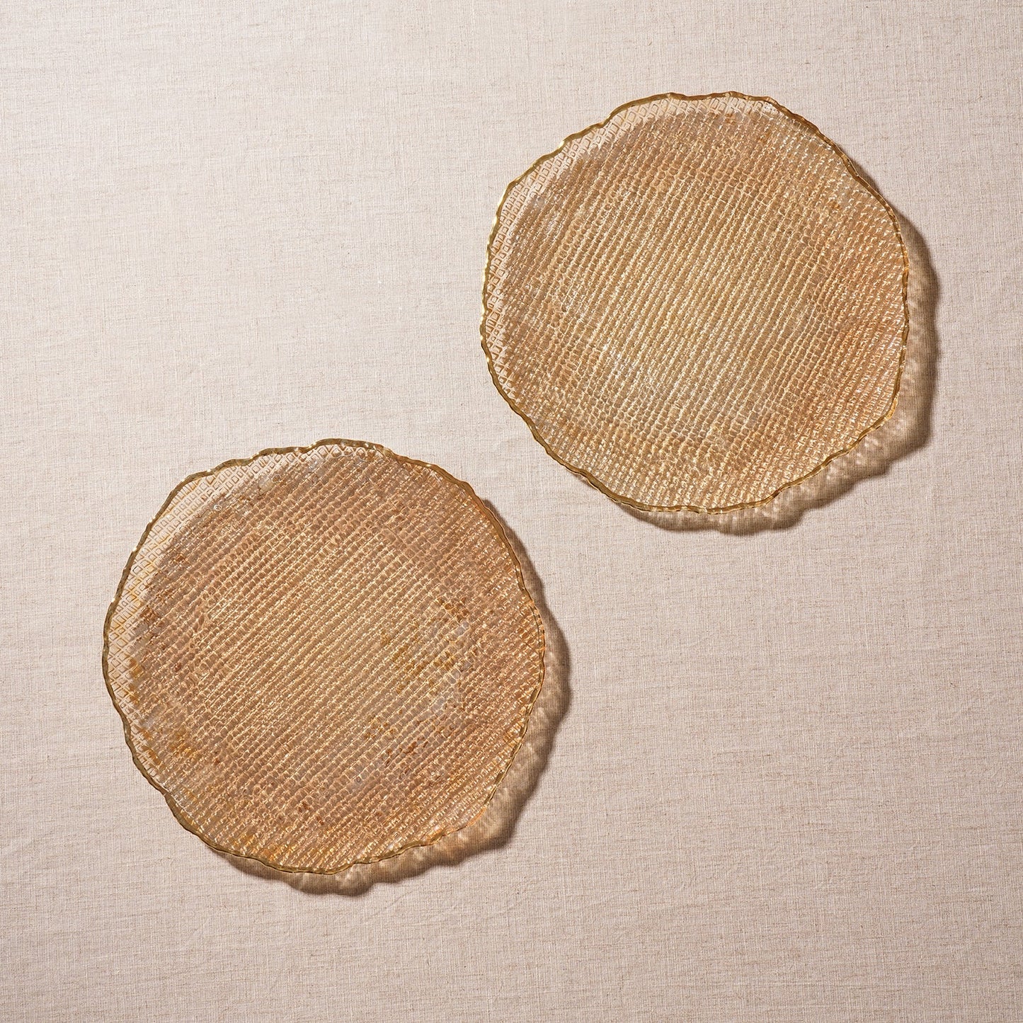Set Of 2 Gold Fizz Textured Glass Dinner Plates - Medium