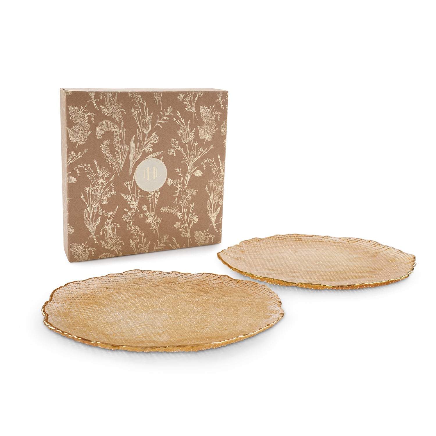 Set Of 2 Gold Fizz Textured Glass Dinner Plates - Medium