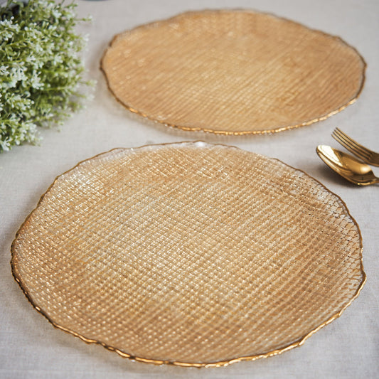 Set Of 2 Gold Fizz Textured Glass Charger Plates 33×33×2.5cm