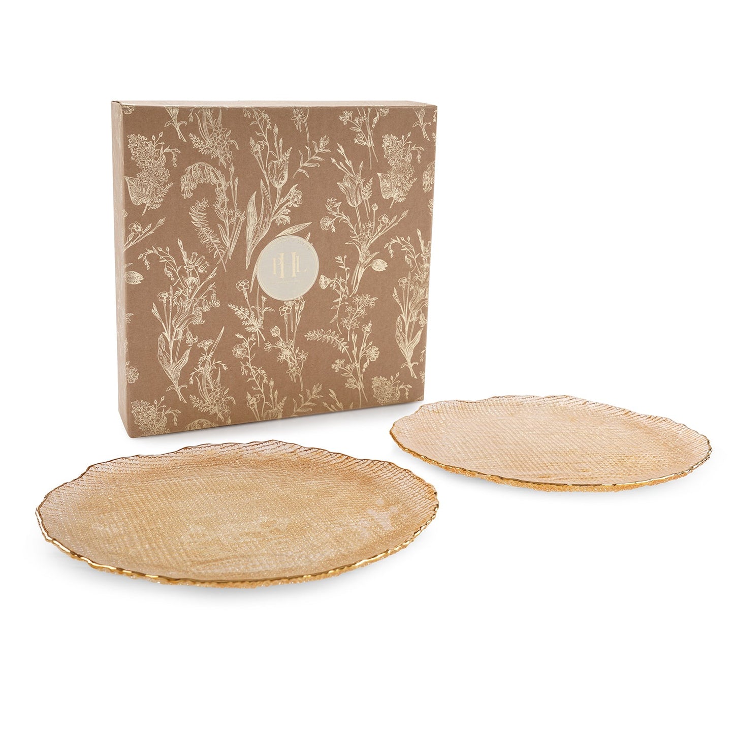 Set Of 2 Gold Fizz Textured Glass Charger Plates 33×33×2.5cm