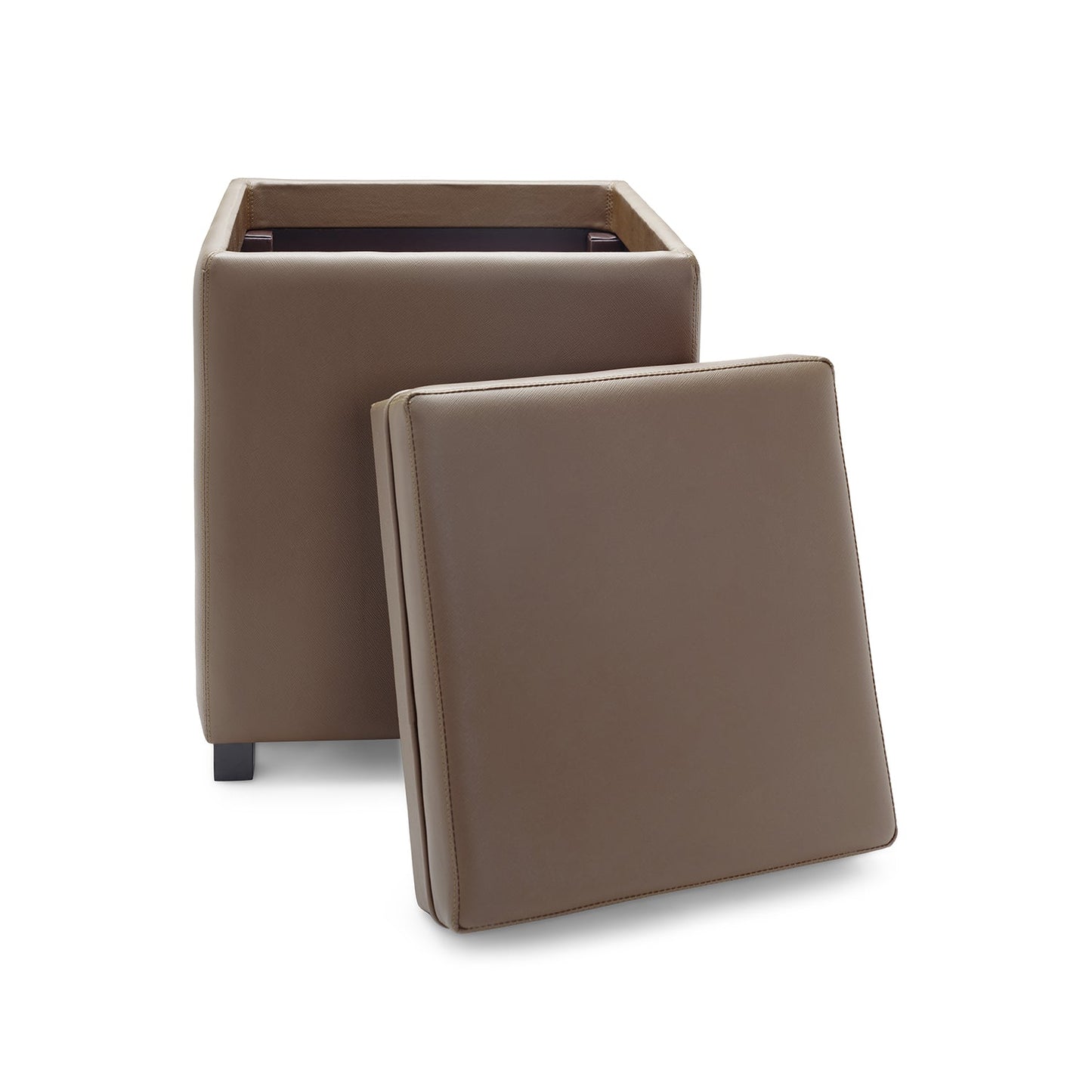 Brown Square Faux Leather Pouffe with Storage