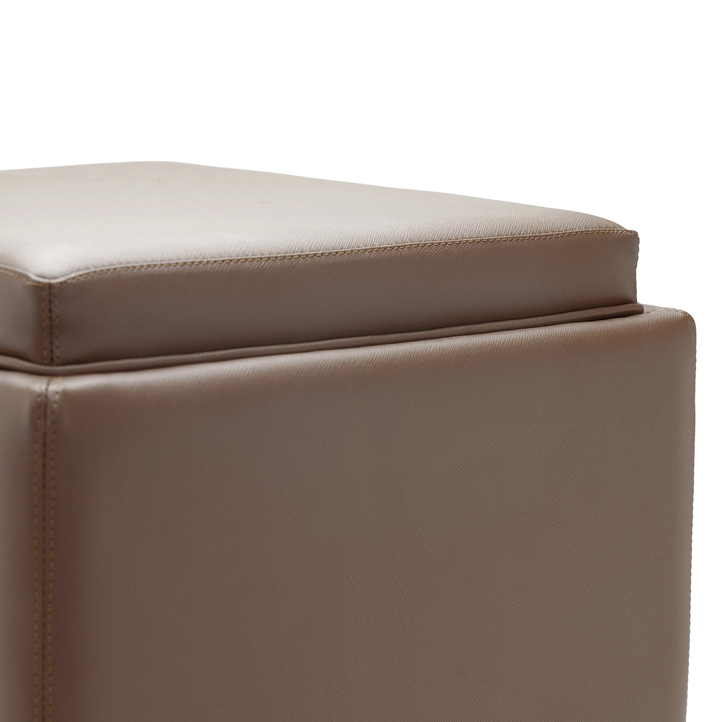 Brown Square Faux Leather Pouffe with Storage