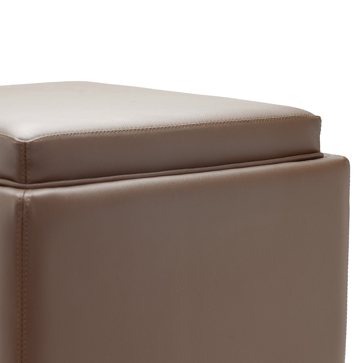 Brown Square Faux Leather Pouffe with Storage