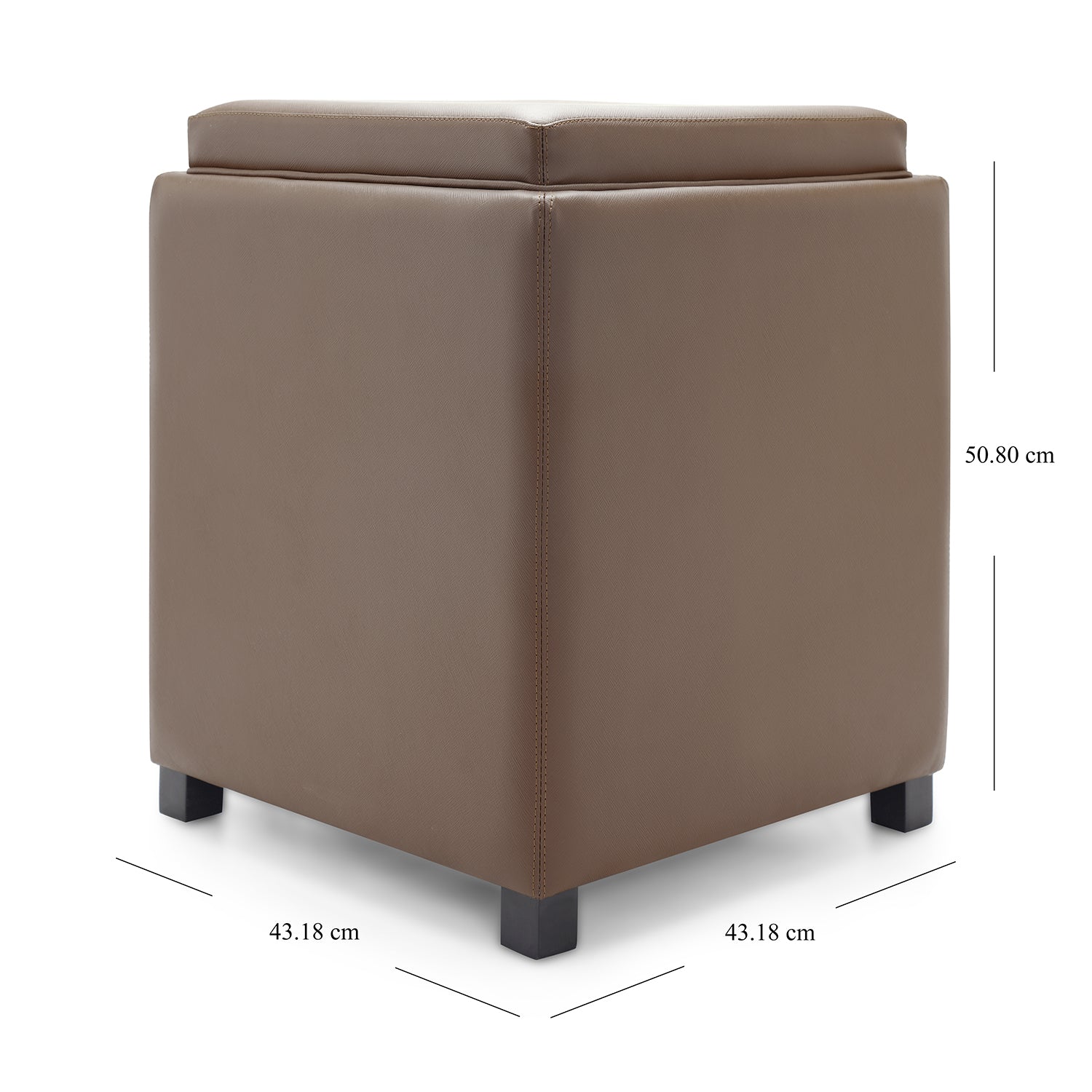Brown Square Faux Leather Pouffe with Storage