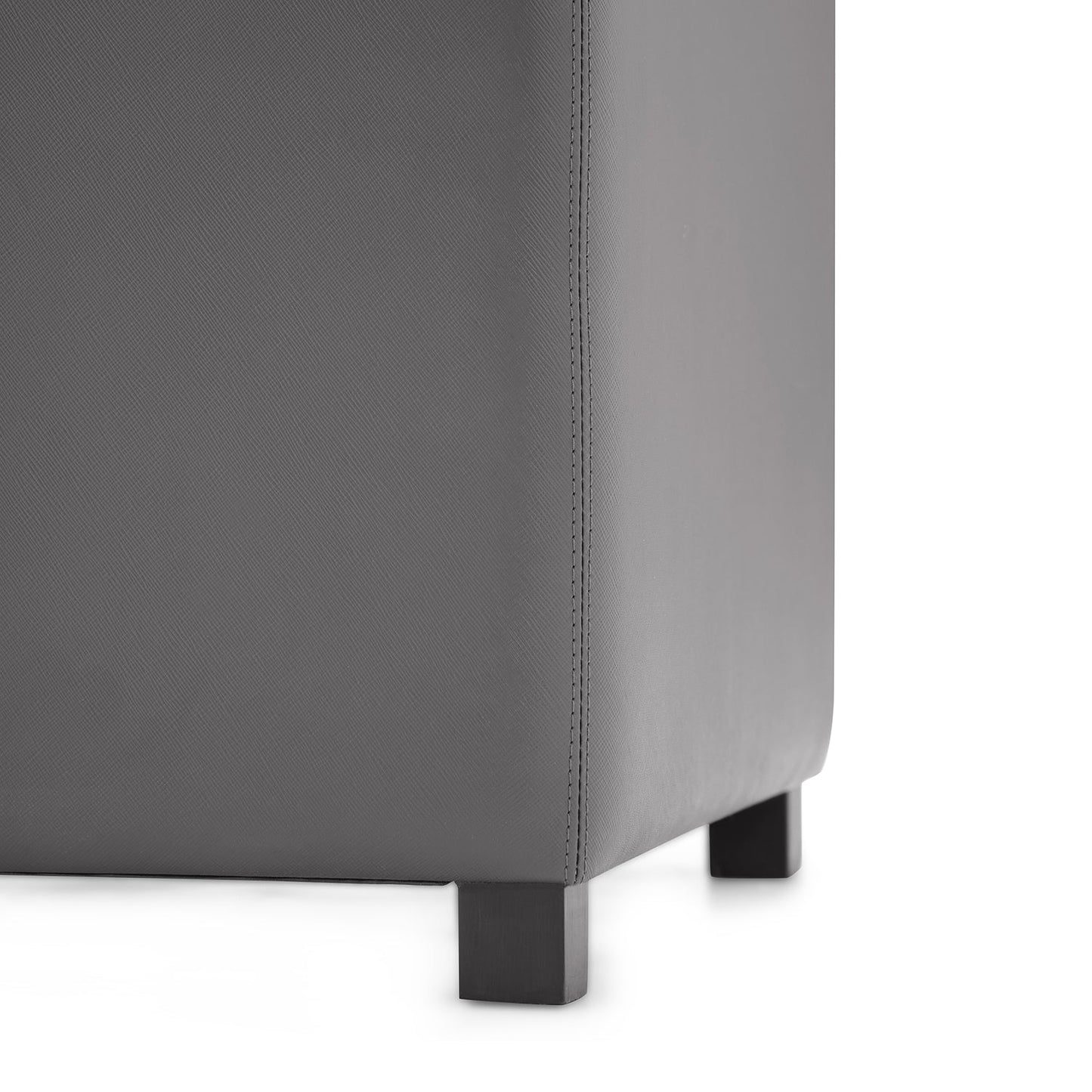 Grey Square Faux Leather Pouffe with Storage