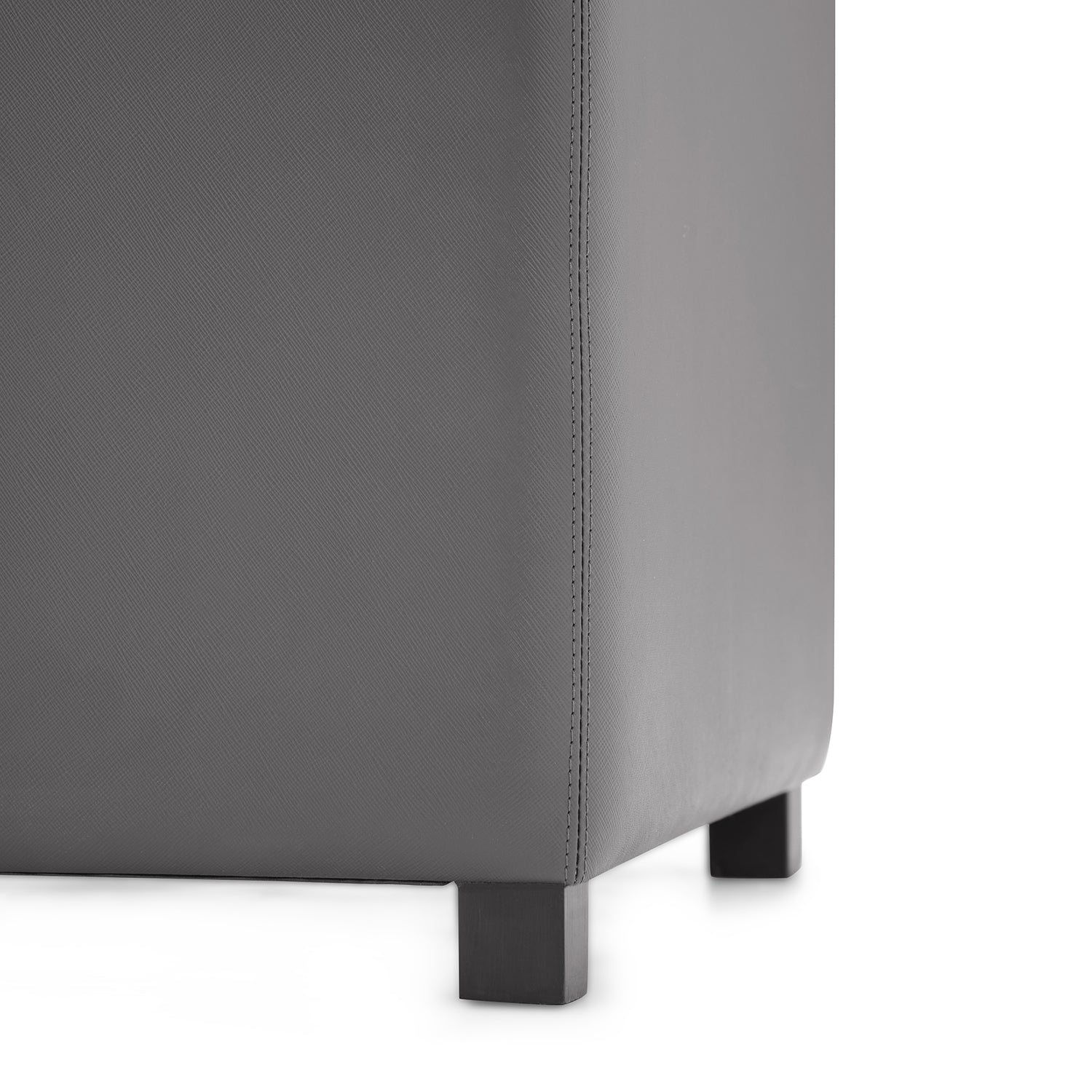 Grey Square Faux Leather Pouffe with Storage