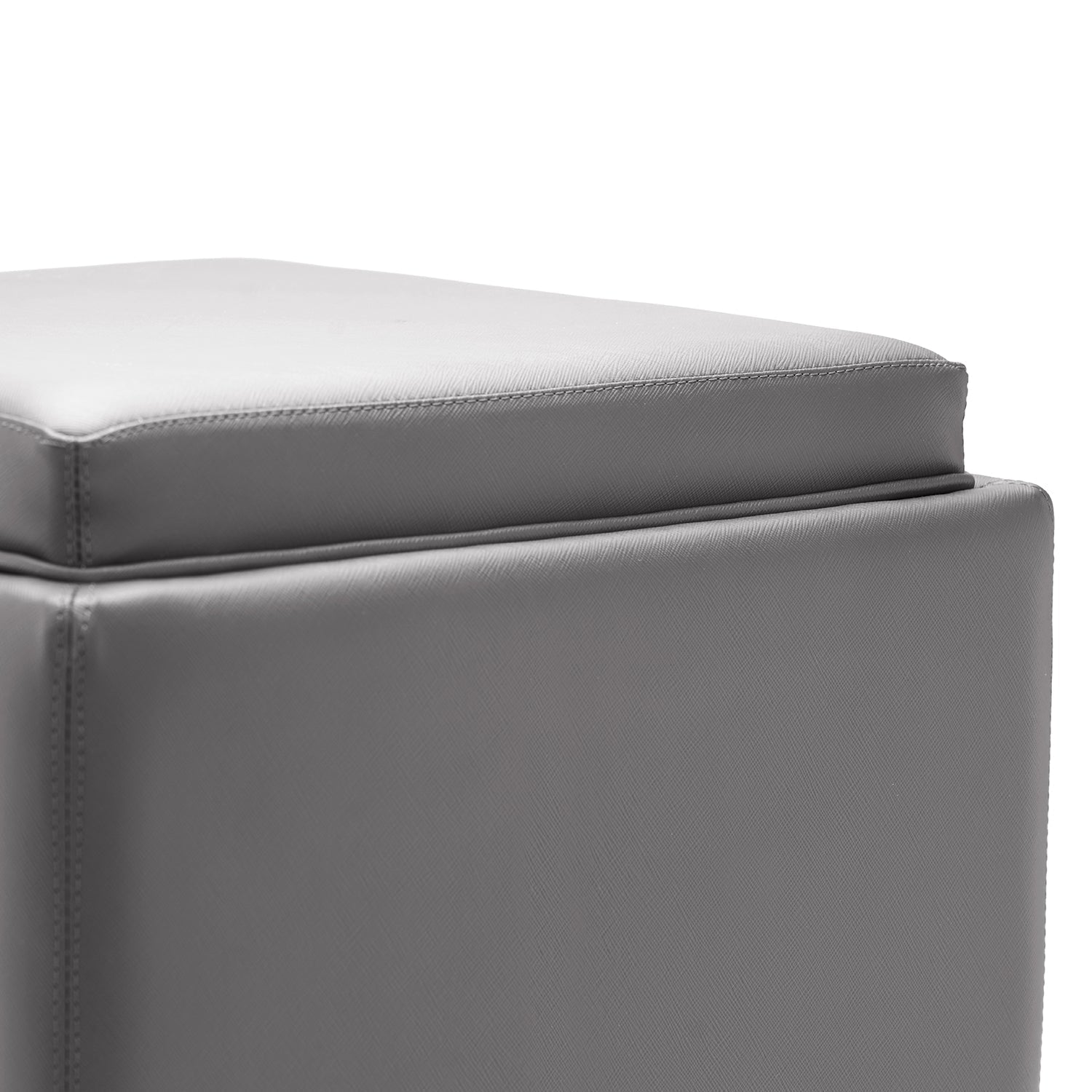 Grey Square Faux Leather Pouffe with Storage