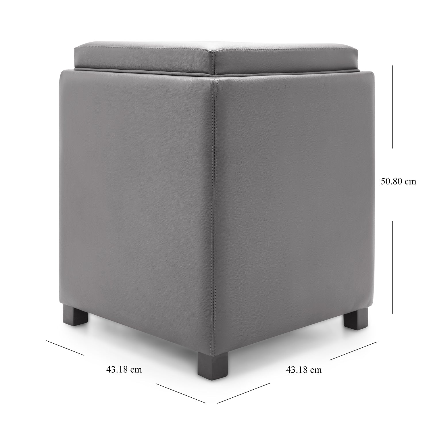 Grey Square Faux Leather Pouffe with Storage