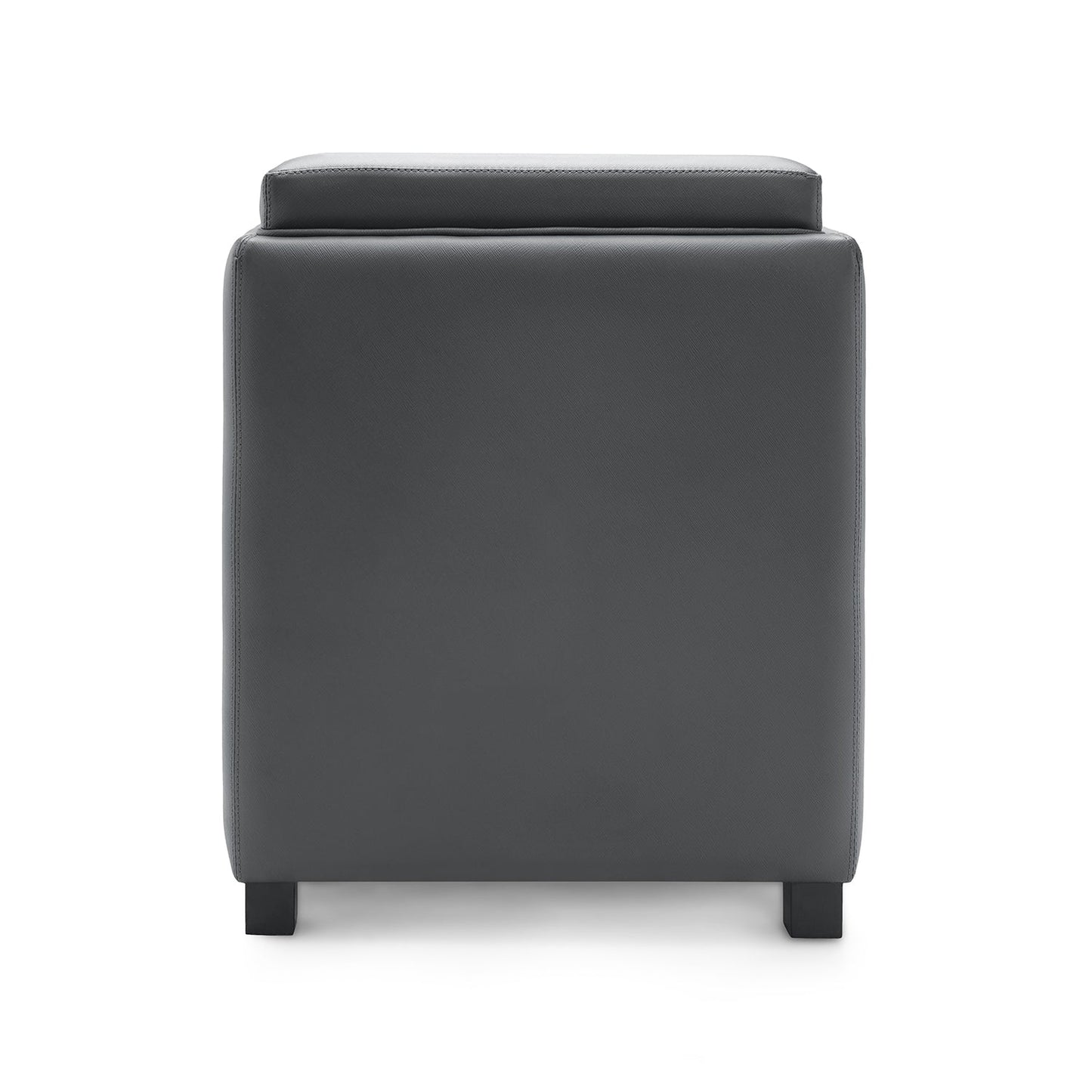 Dark Grey Square Faux Leather Pouffe with Storage