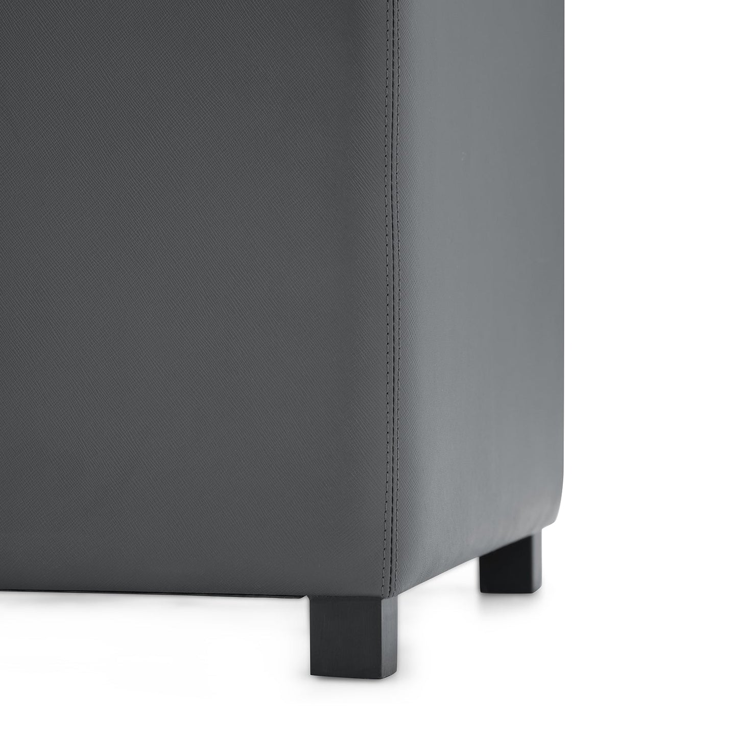 Dark Grey Square Faux Leather Pouffe with Storage