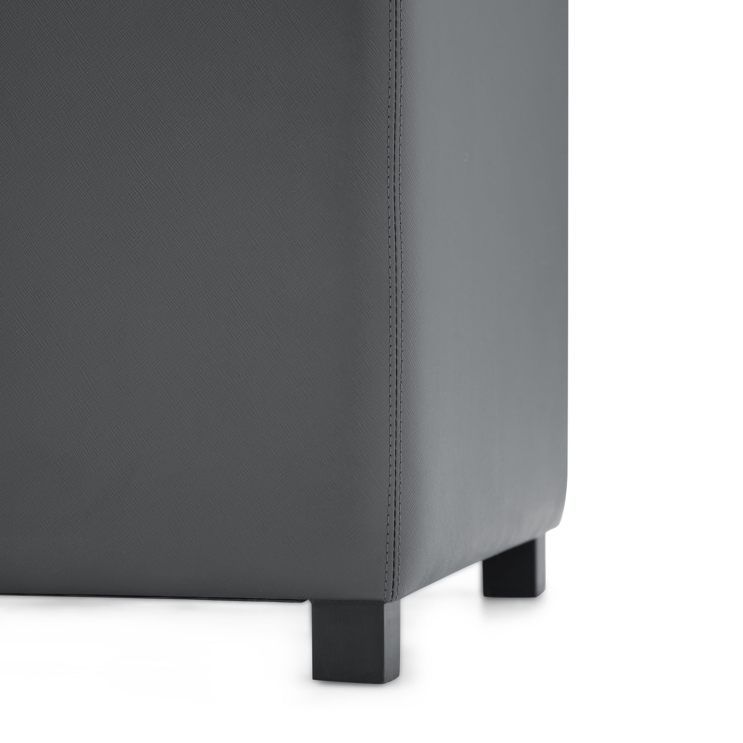 Dark Grey Square Faux Leather Pouffe with Storage