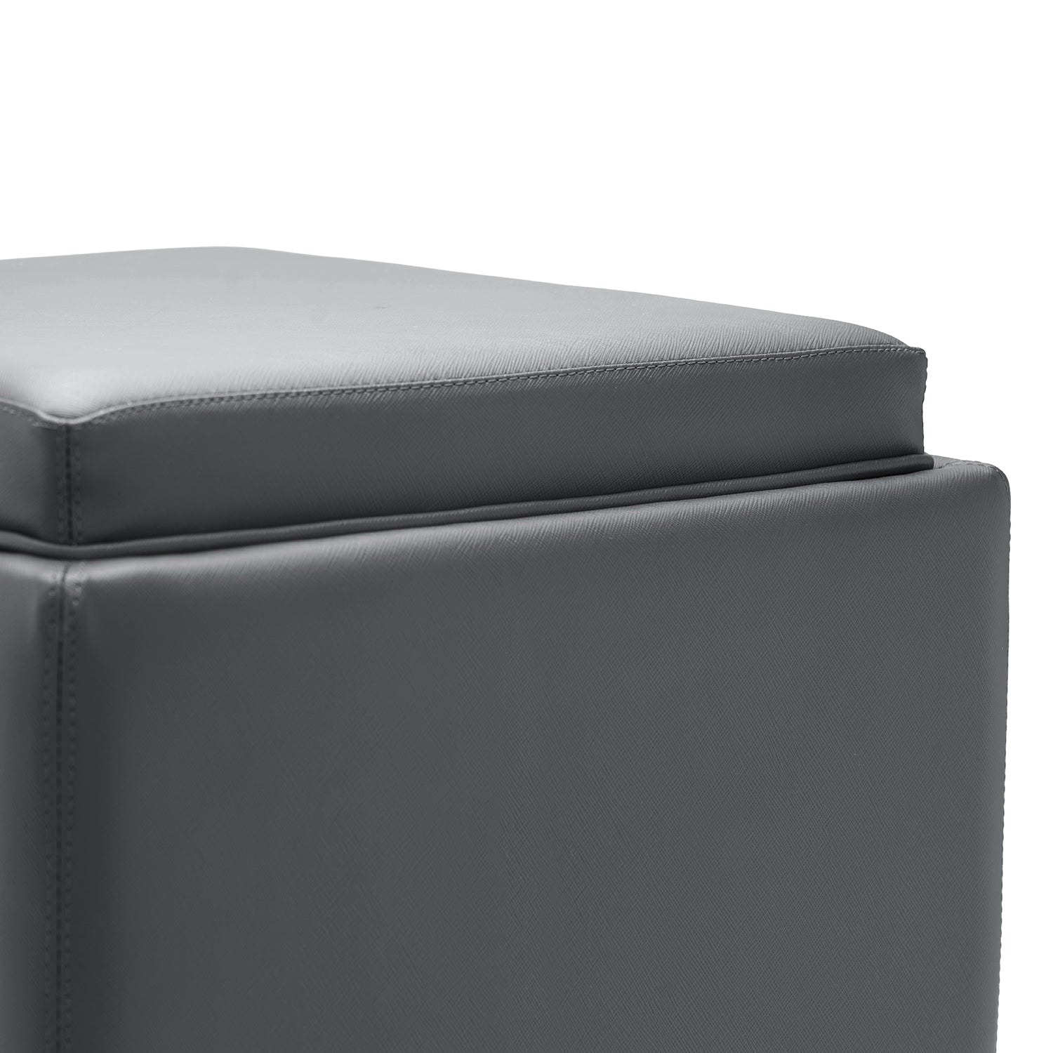 Dark Grey Square Faux Leather Pouffe with Storage