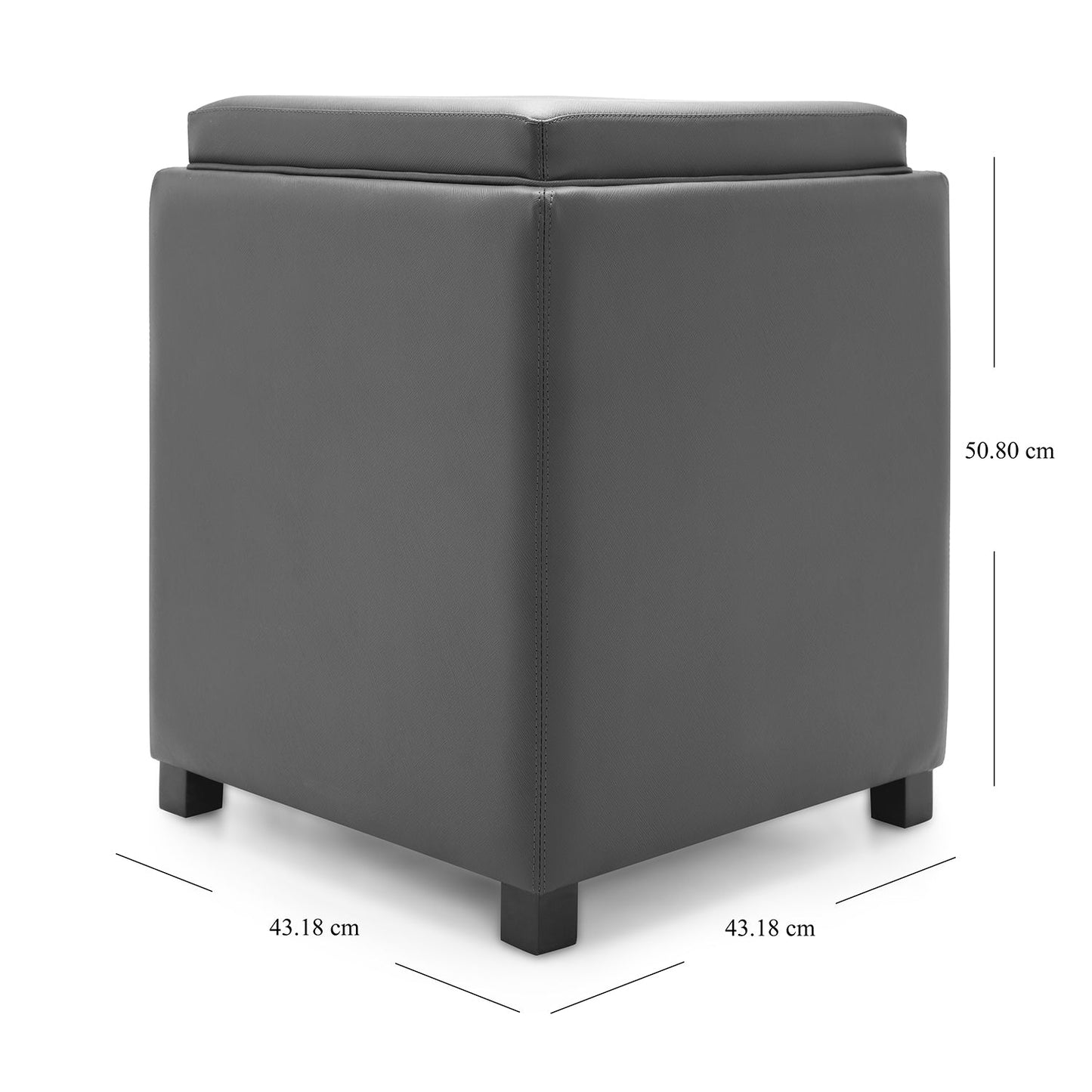 Dark Grey Square Faux Leather Pouffe with Storage