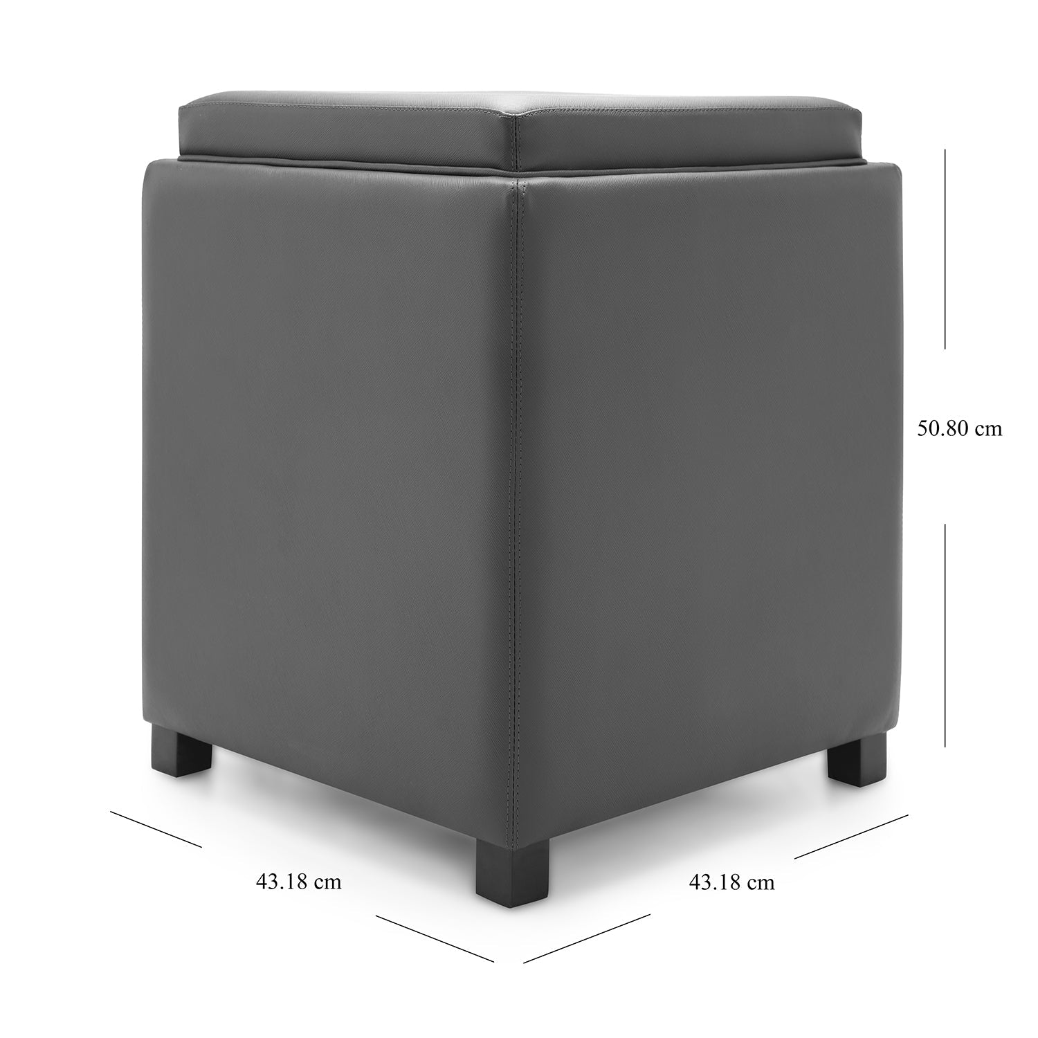 Dark Grey Square Faux Leather Pouffe with Storage