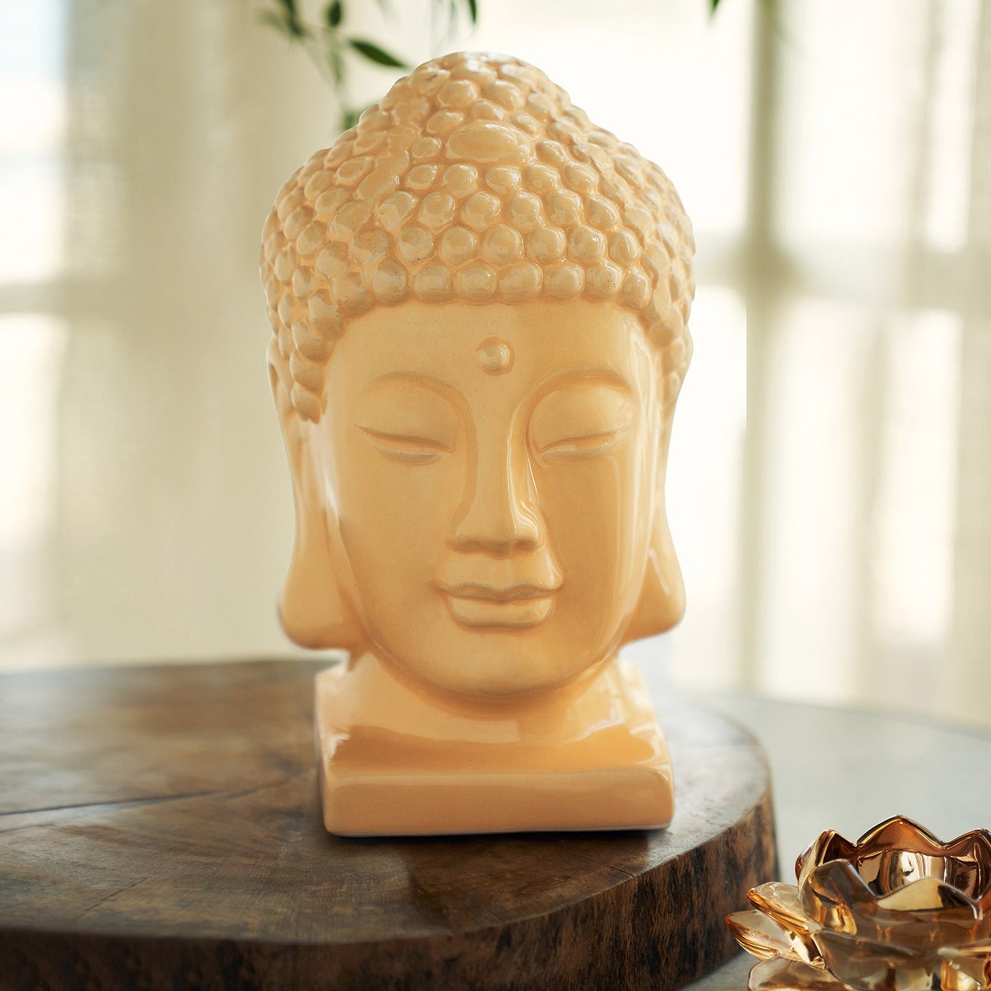 Yellow Ceramic Buddha Head スモール: 10.5×9×16cm