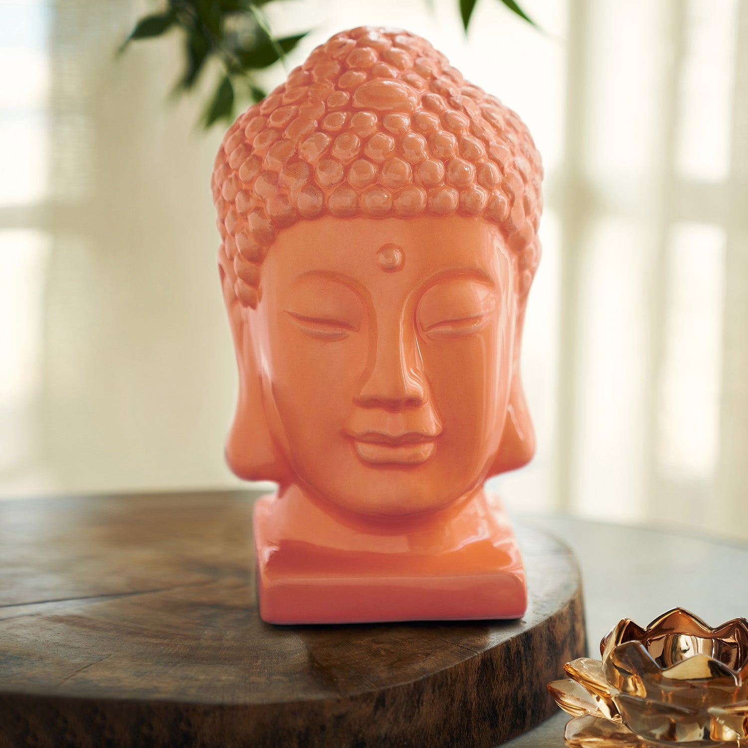 Orange Ceramic Buddha Head スモール: 10.5×9×16cm