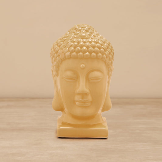 Yellow Ceramic Buddha Head スモール: 10.5×9×16cm
