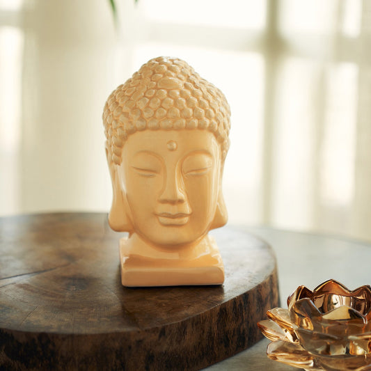 Yellow Ceramic Buddha Head スモール: 10.5×9×16cm