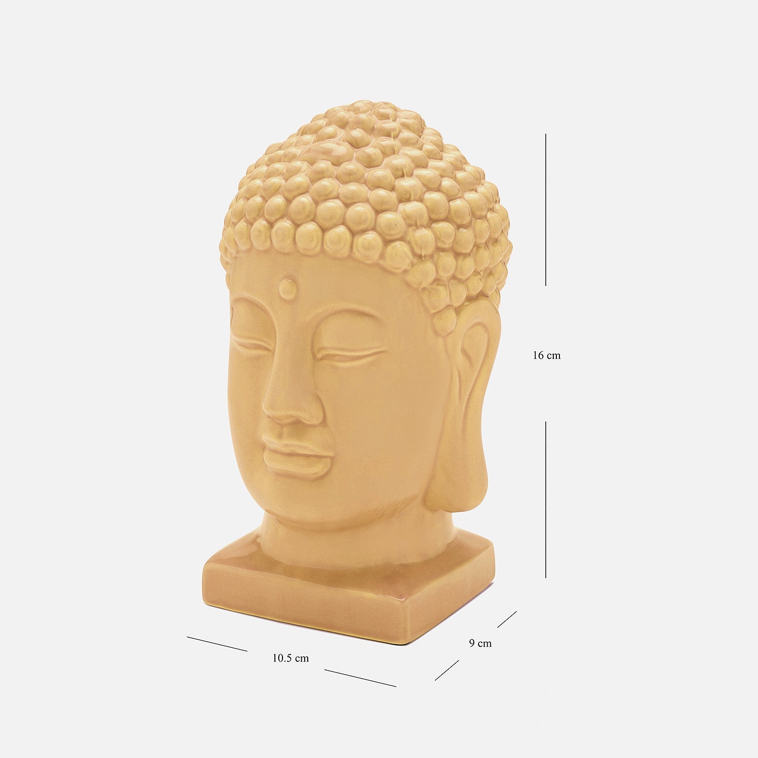 Yellow Ceramic Buddha Head スモール: 10.5×9×16cm