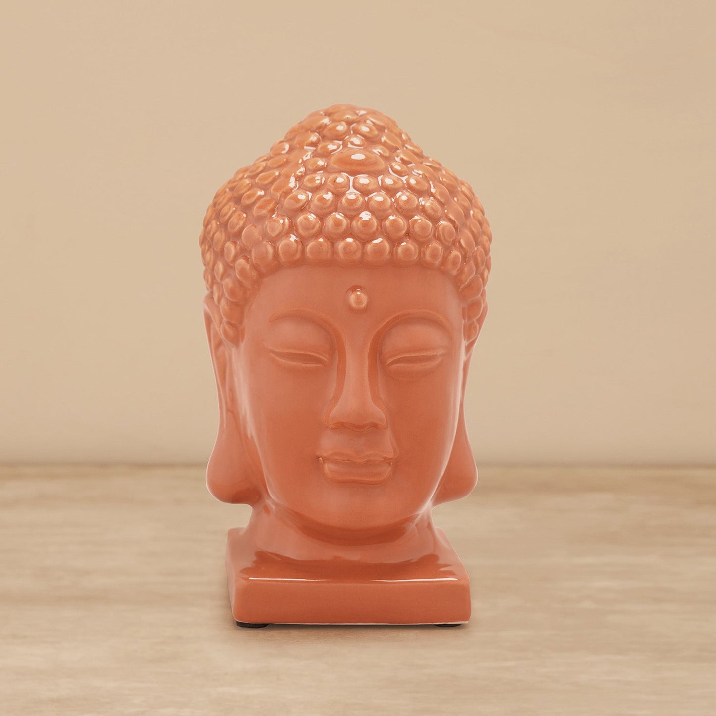 Orange Ceramic Buddha Head スモール: 10.5×9×16cm