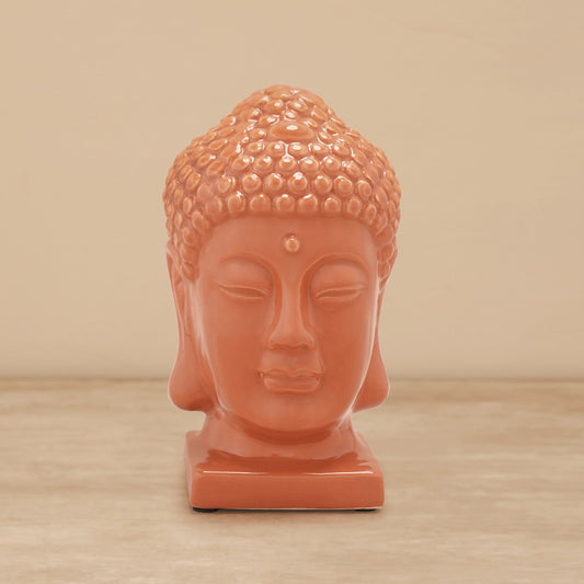 Orange Ceramic Buddha Head スモール: 10.5×9×16cm