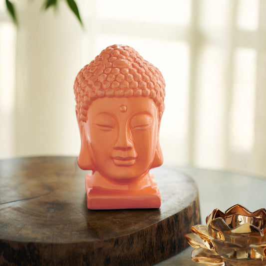 Orange Ceramic Buddha Head スモール: 10.5×9×16cm