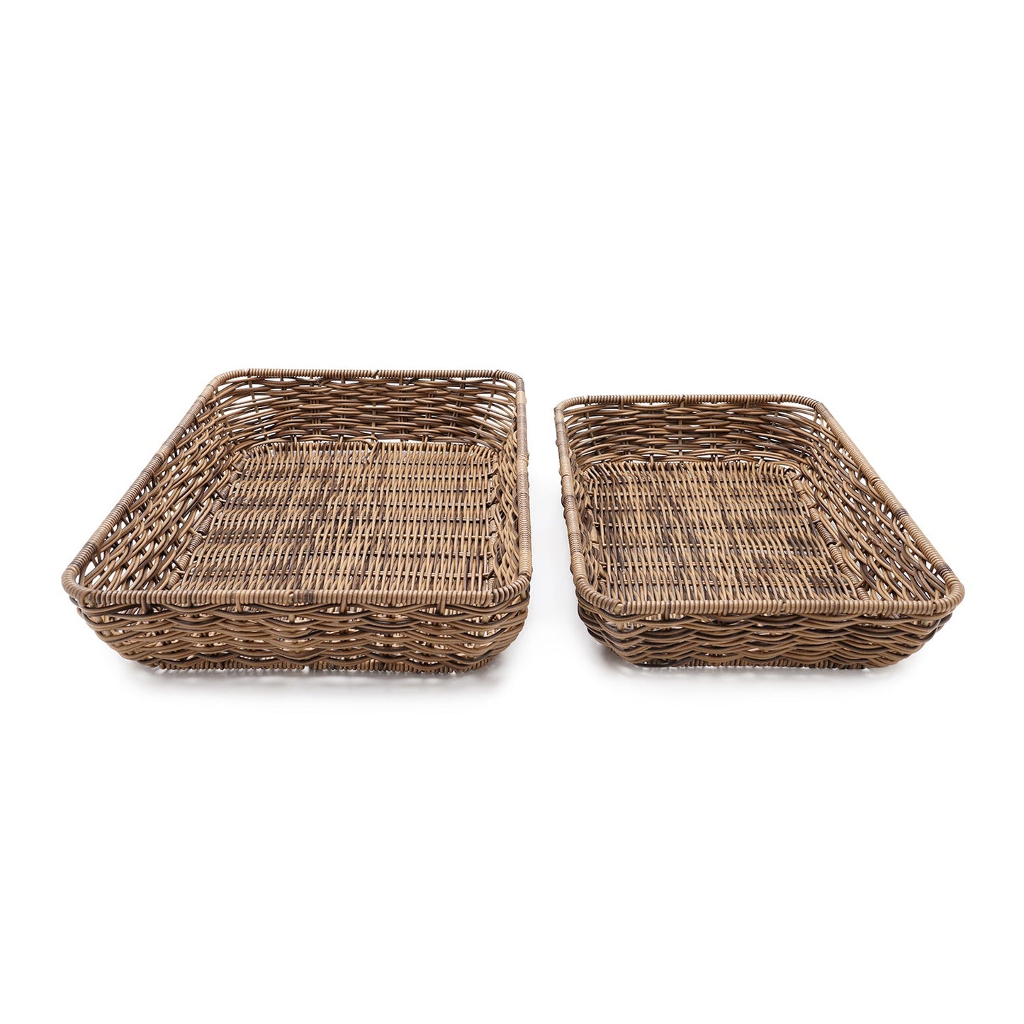 Set of 2 Light Brown Resin Wicker Trays スモール - 25×40×6CM, ラージ - 30×45×7CM