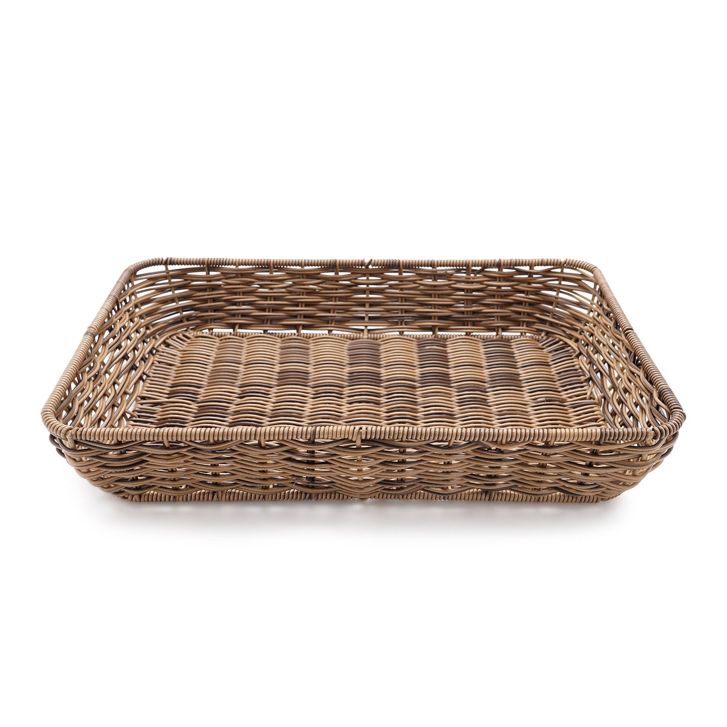 Set of 2 Light Brown Resin Wicker Trays スモール - 25×40×6CM, ラージ - 30×45×7CM