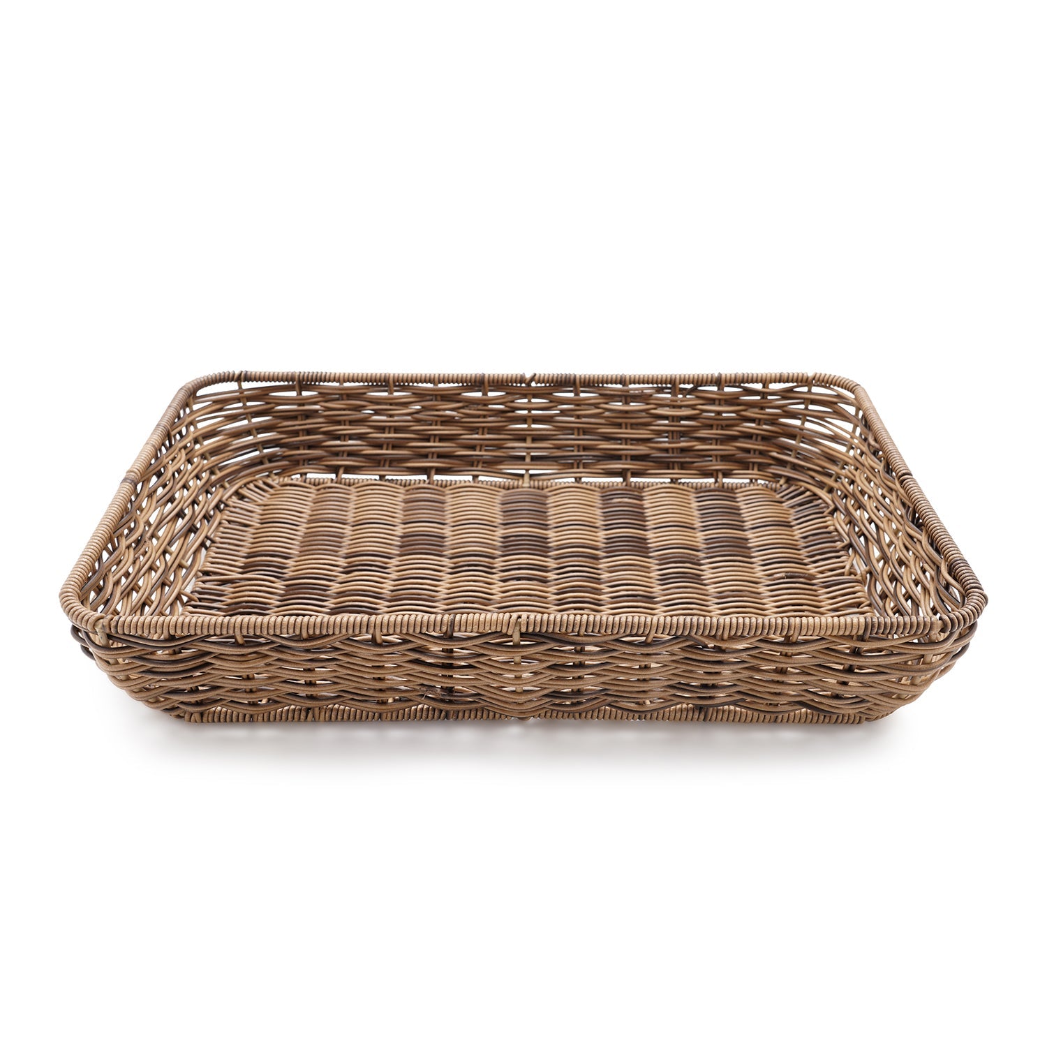 Set of 2 Light Brown Resin Wicker Trays スモール - 25×40×6CM, ラージ - 30×45×7CM