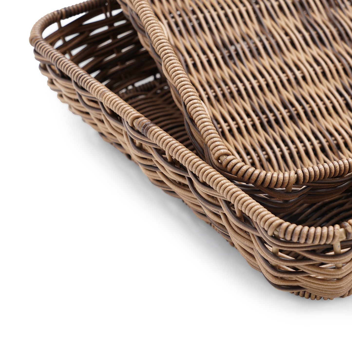 Set of 2 Light Brown Resin Wicker Trays スモール - 25×40×6CM, ラージ - 30×45×7CM