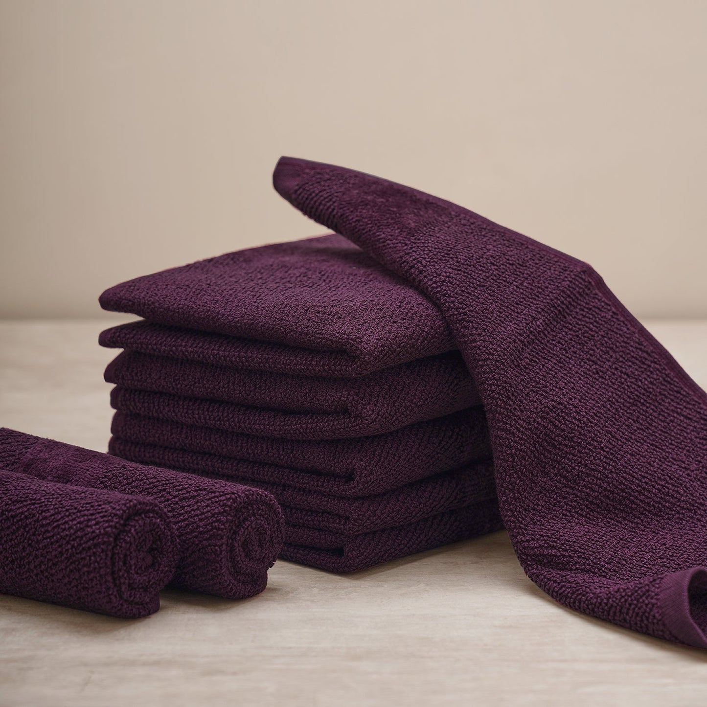 Set Of 8 Purple Cotton Face Towels