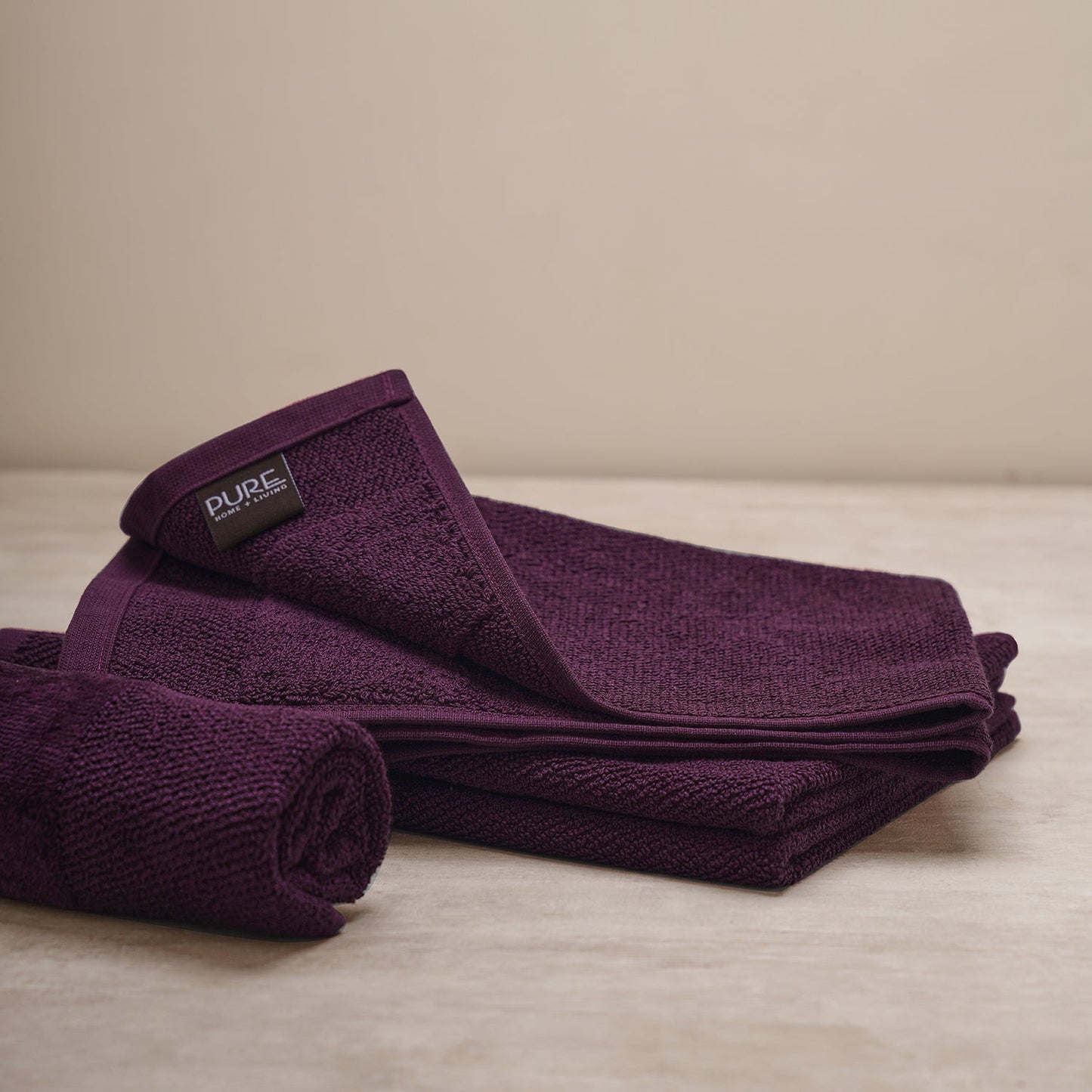 Set Of 4 Purple Cotton Hand Towels