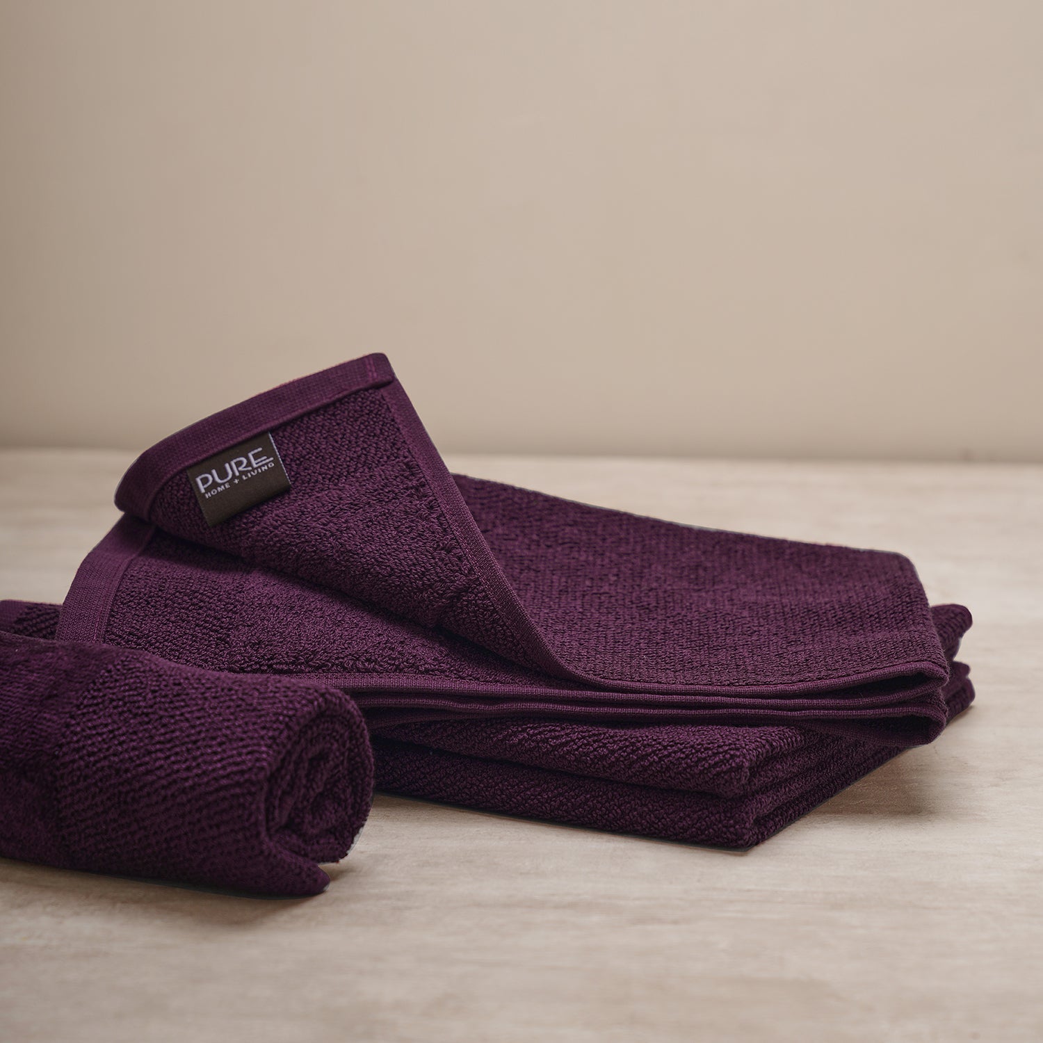 Set Of 4 Purple Cotton Hand Towels