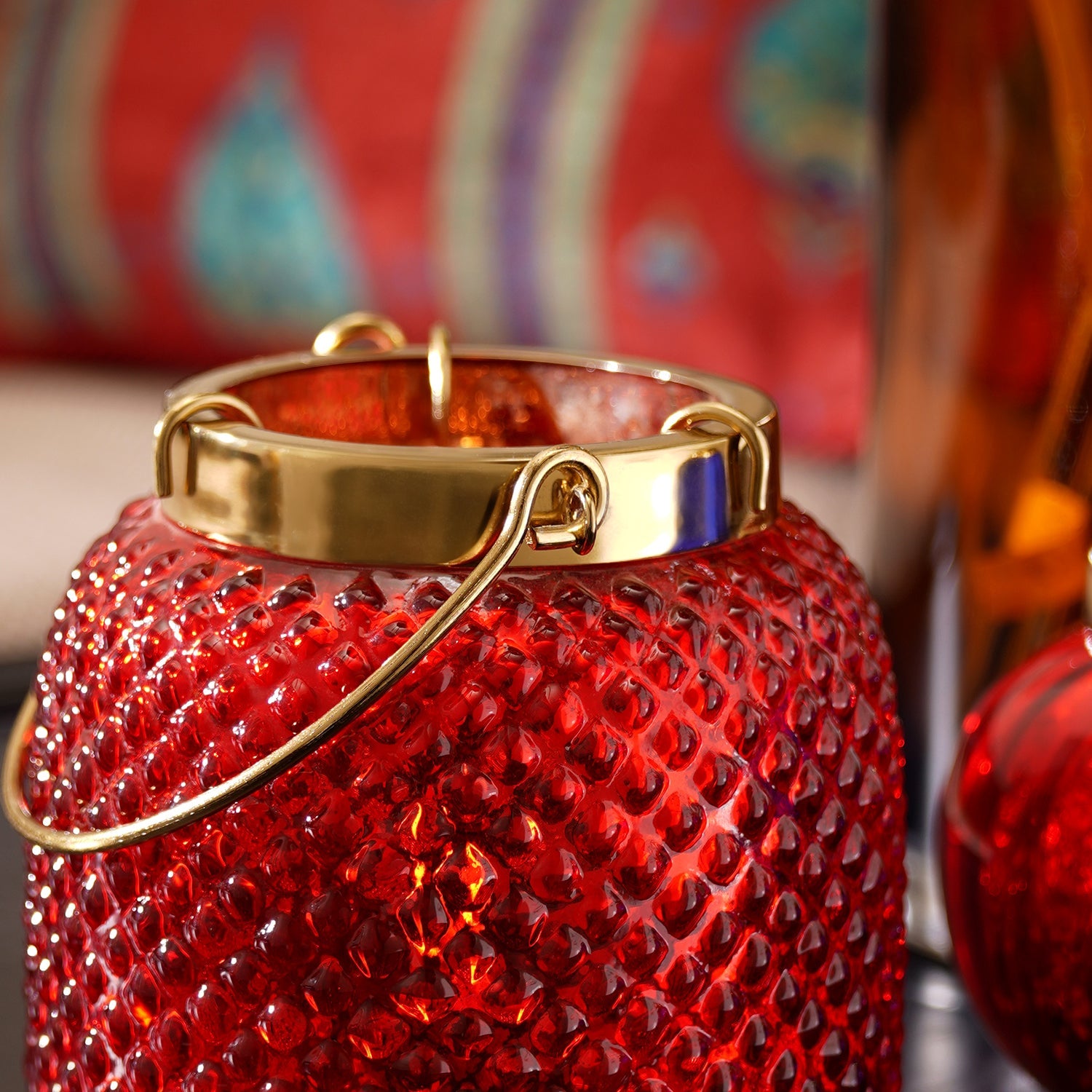 Red Dotted Glass Tea Light Holder