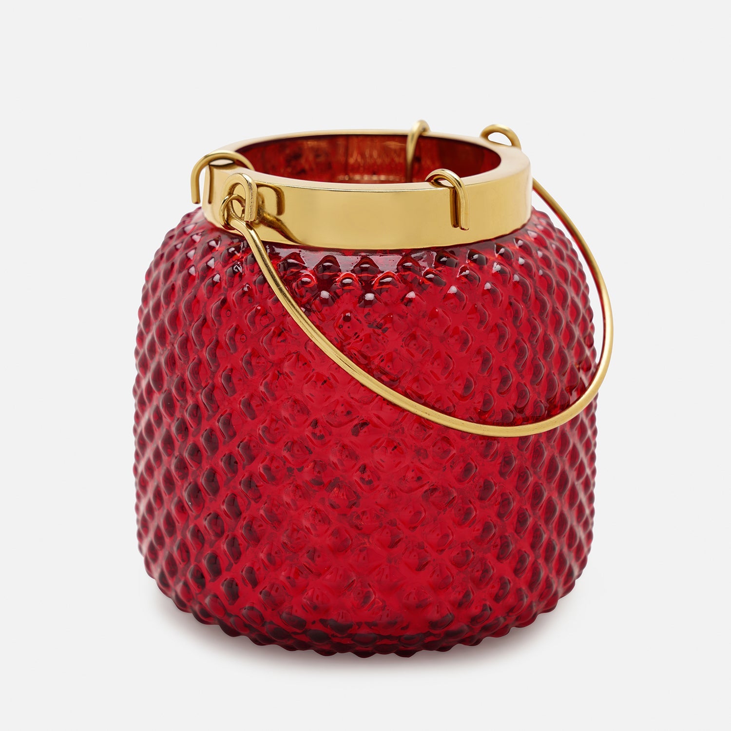 Red Dotted Glass Tea Light Holder