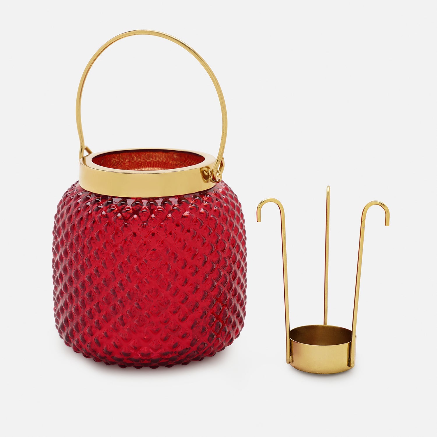 Red Dotted Glass Tea Light Holder