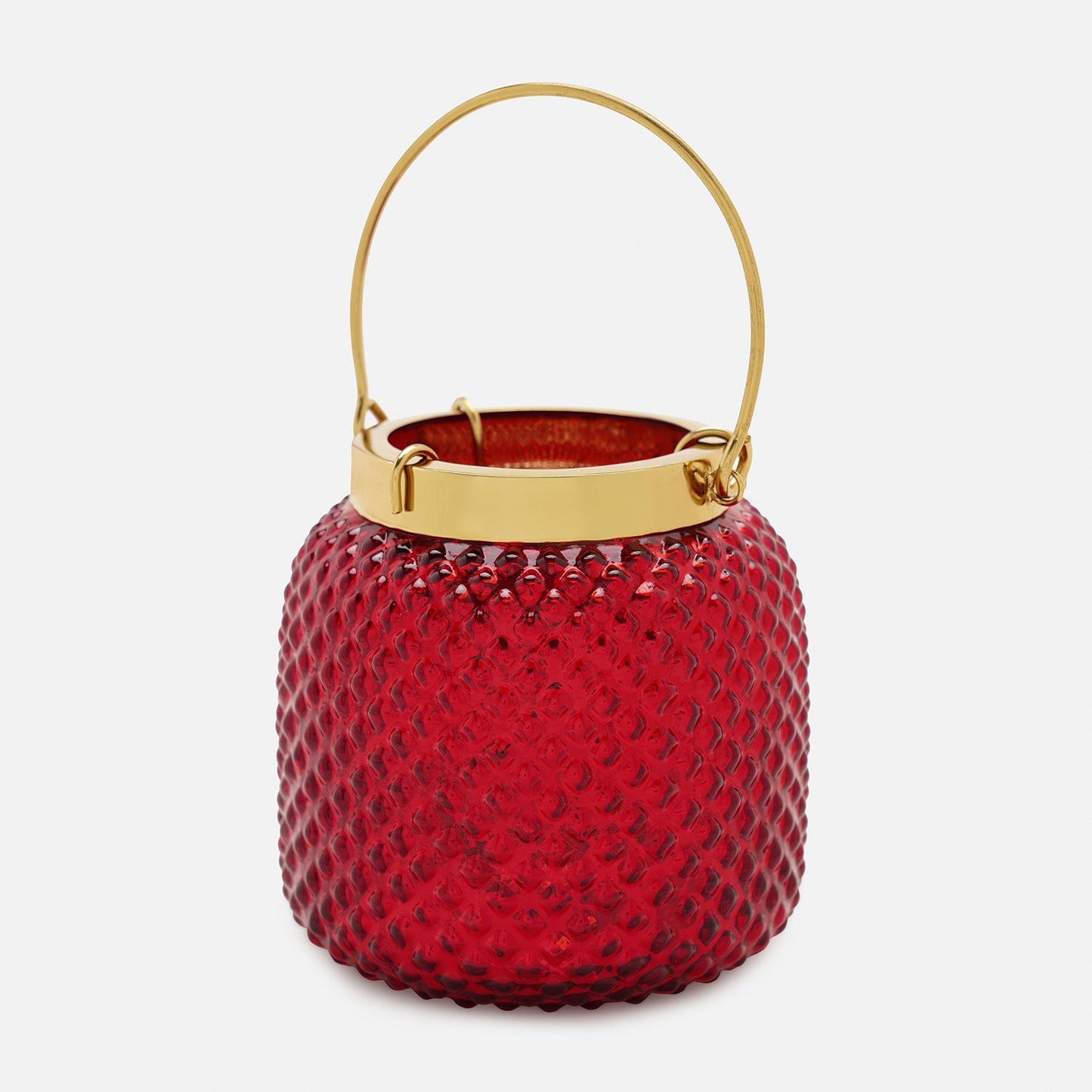 Red Dotted Glass Tea Light Holder