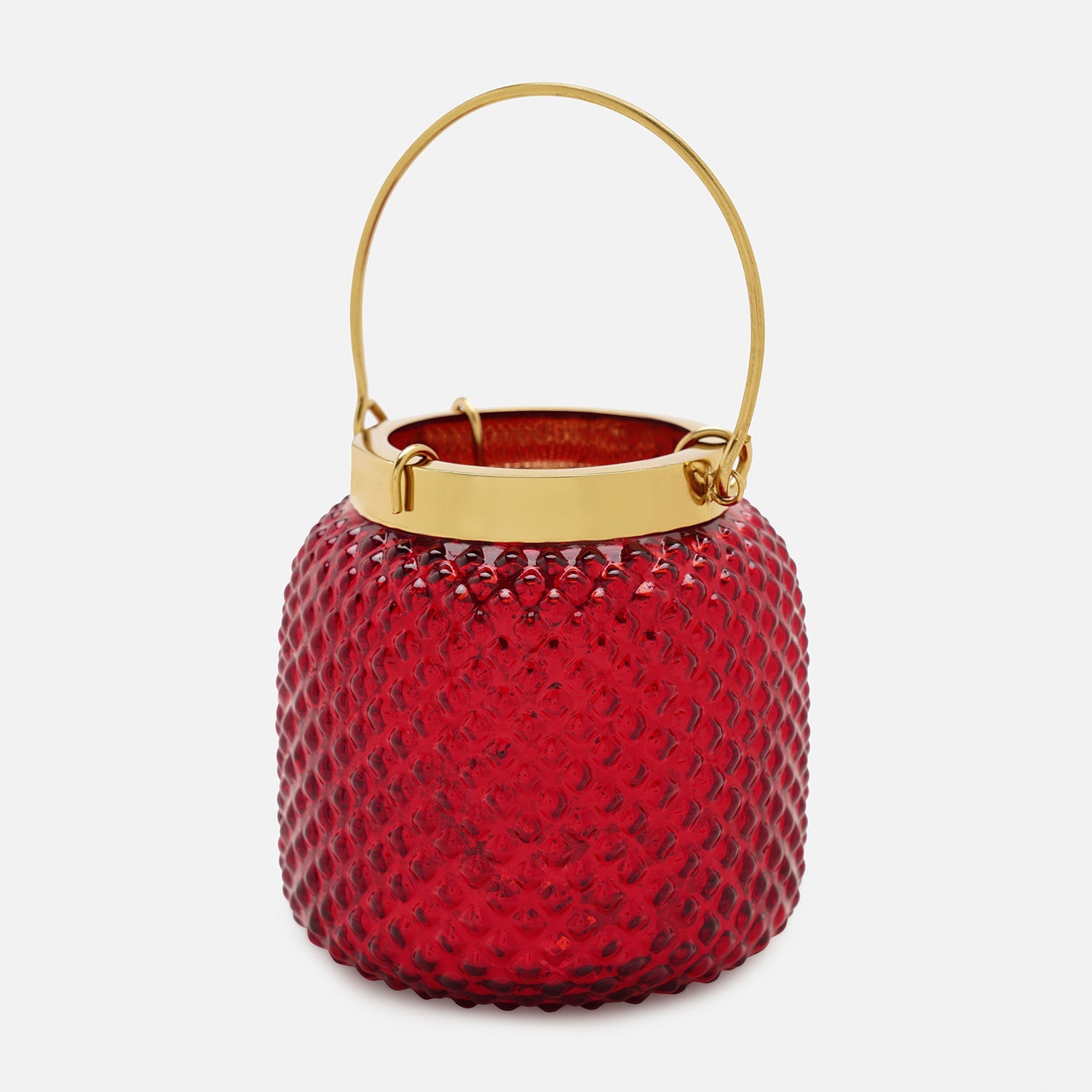 Red Dotted Glass Tea Light Holder