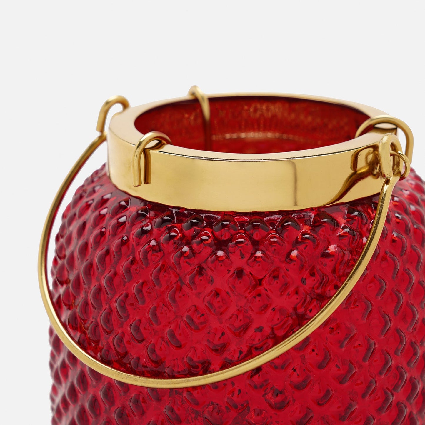 Red Dotted Glass Tea Light Holder
