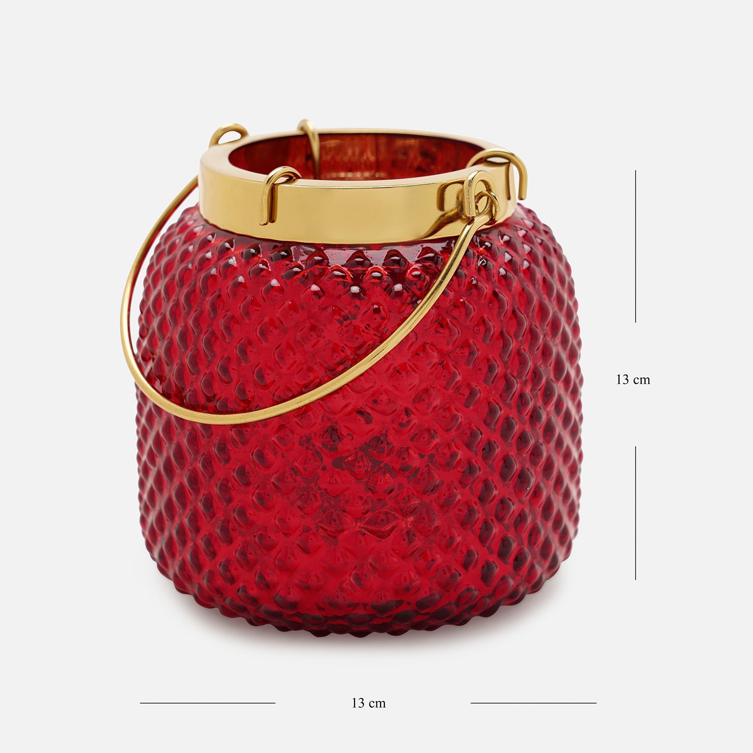 Red Dotted Glass Tea Light Holder
