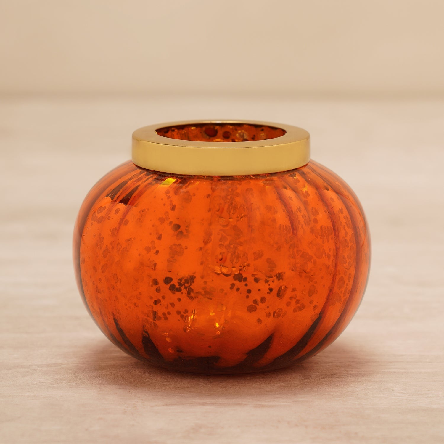 Orange Round Optic Glass Tea Light Holder