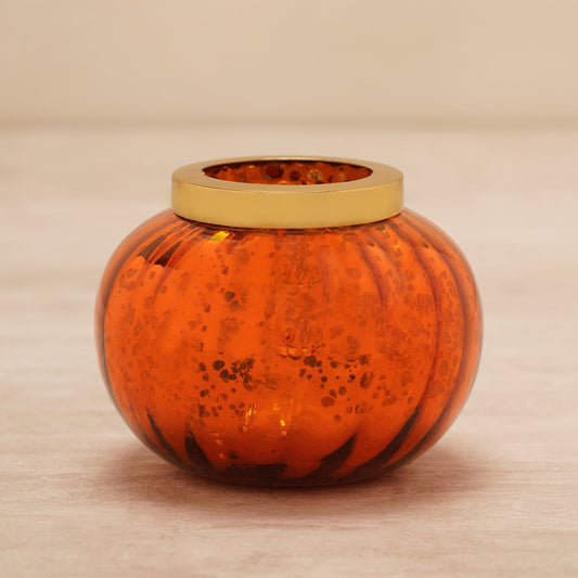 Orange Round Optic Glass Tea Light Holder
