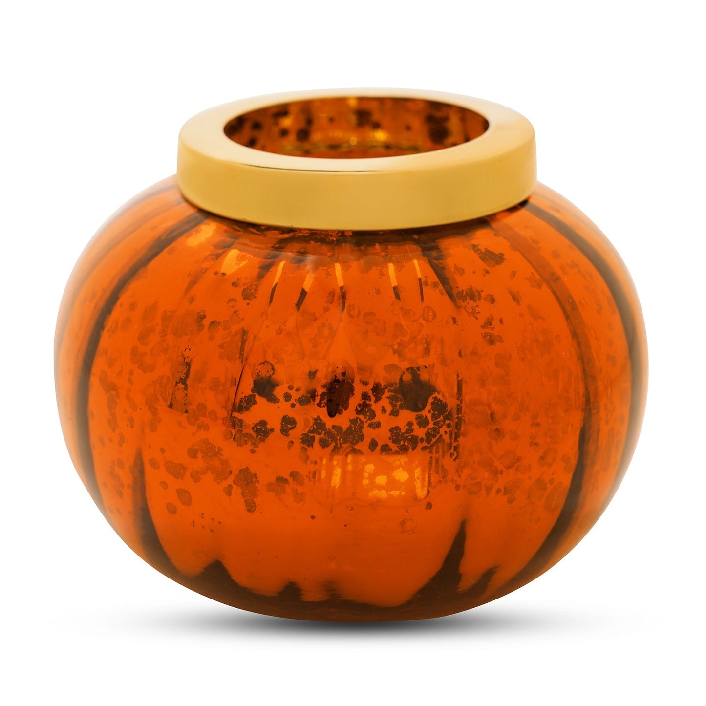 Orange Round Optic Glass Tea Light Holder