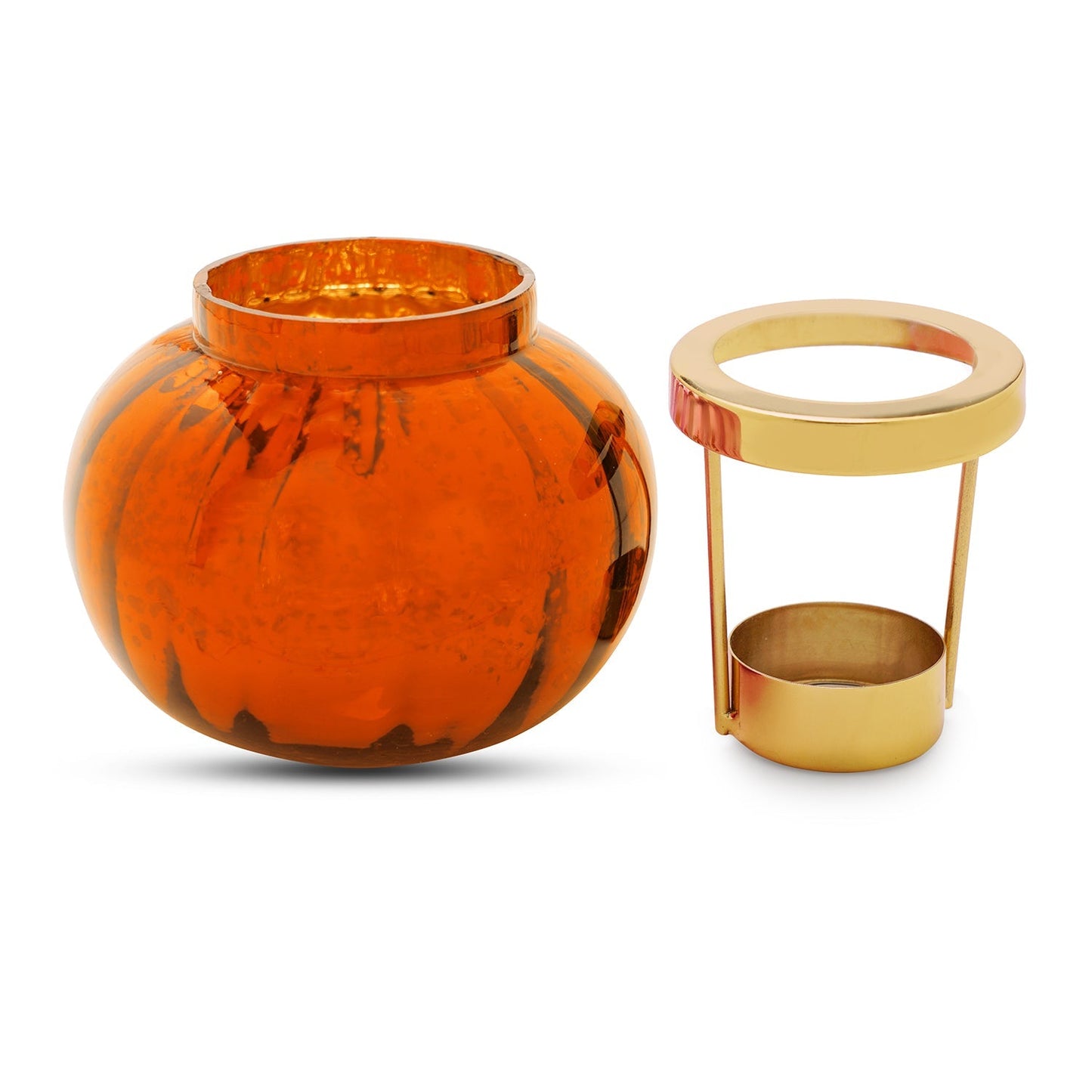 Orange Round Optic Glass Tea Light Holder