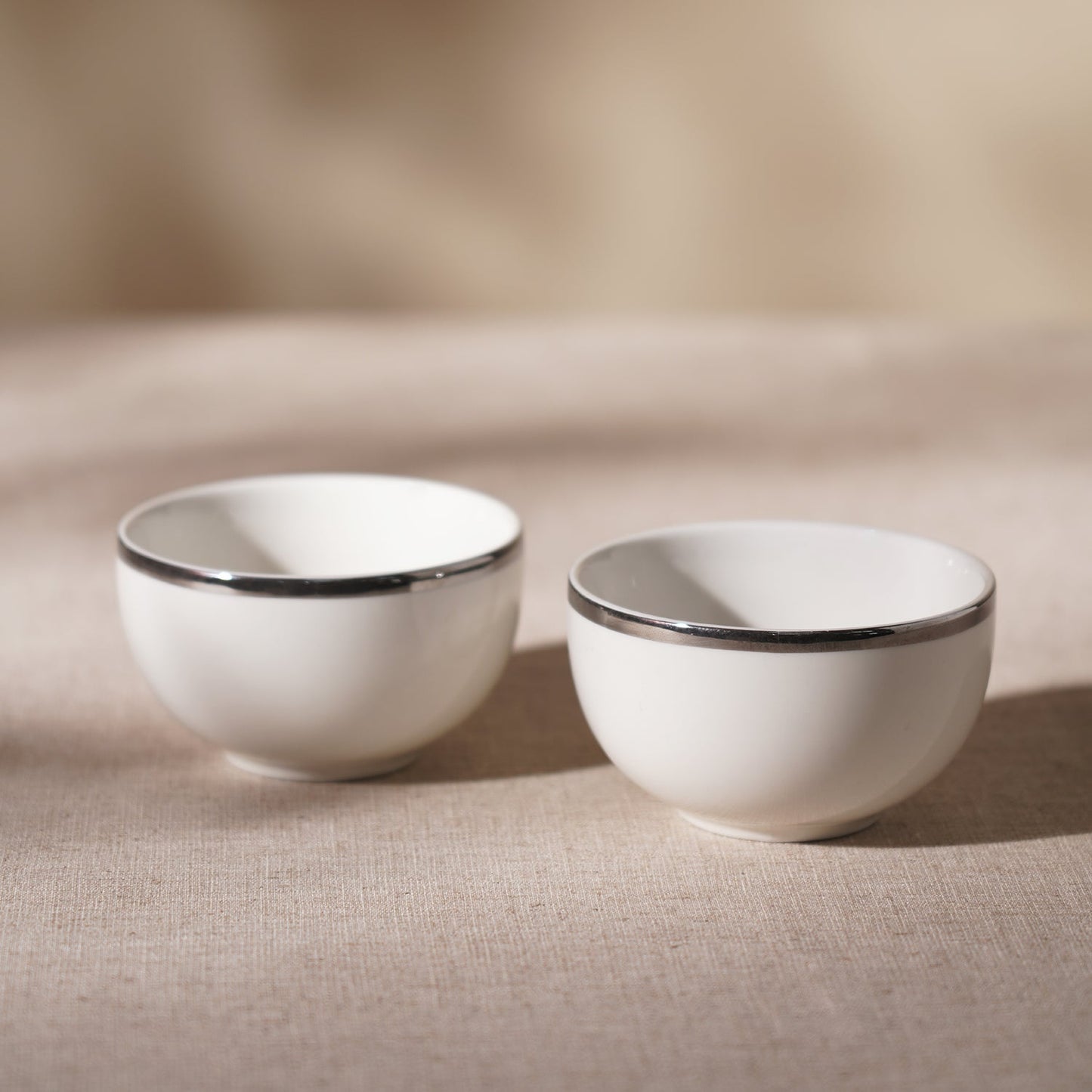 Set Of 2 White Small Bowls with Silver Line