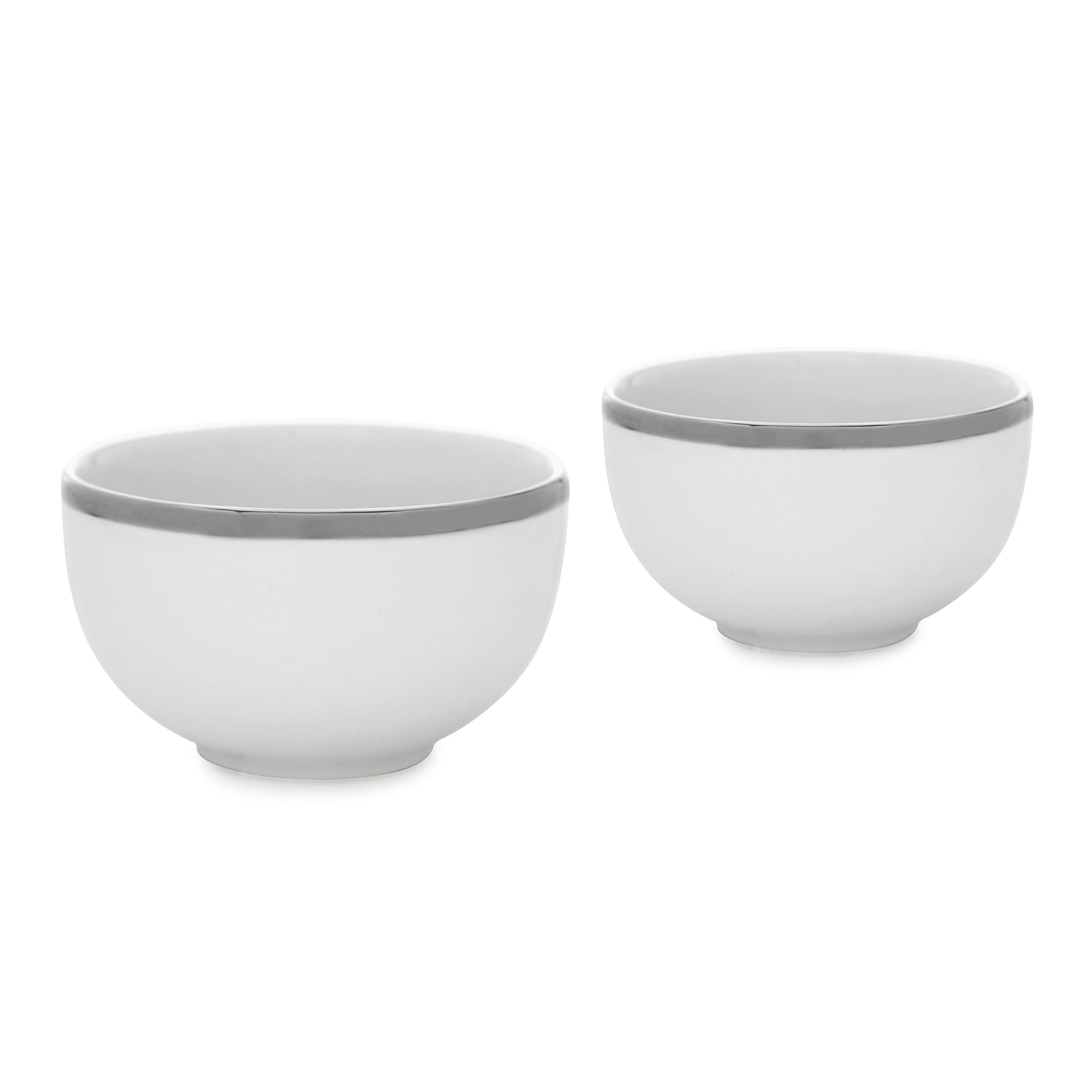 Set Of 2 White Small Bowls with Silver Line